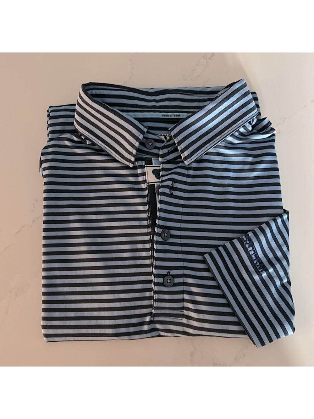 Levelwear Versaterm Polo Golf Athletic Collared Striped Blue Size Small